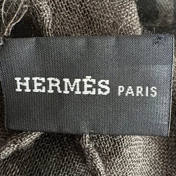 Auth HERMES - Dark Gray Black Light gray Cashmere Silk Scarf - Picture 2 of 5